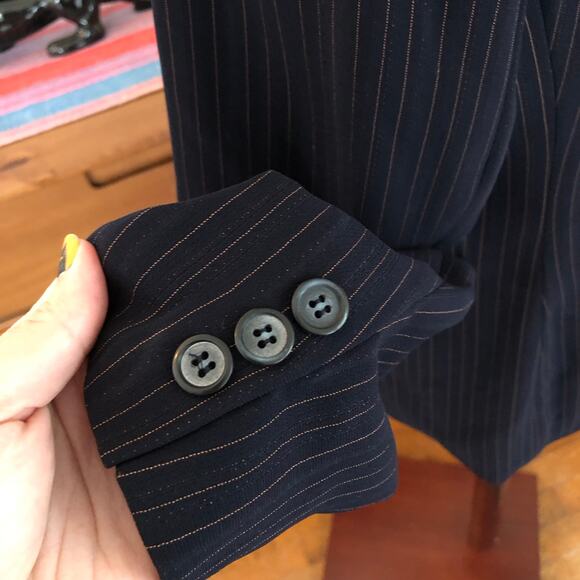 Kasper Pinstripe Blazer Women’s 12 Large Blue 2 Button Corpcore Preppy Office - Picture 5 of 15